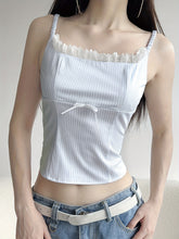 Chic Striped Lace-Trim Cami Top with Bow Detail - Sleeveless, Side Zipper, Non-Stretch Polyester Blend - Perfect for All Seasons voguable