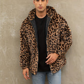 Soft, Warm Men's Faux Fur Hooded Jacket - Elegant Leopard Print Zip-Up Coat with Pockets, Machine Washable for Fall/Winter Casual Wear gotmes-shop