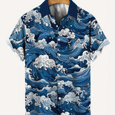Men's Fashion Waves Pattern Allover Print Short Sleeve Button Up Lapel Hawaiian Style Shirt For Summer Resort Vacation gotmes-shop