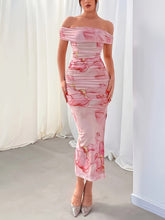 Elegant Floral Print Off Shoulder Dress - Backless Slim Side Split for Party & Banquet - Women's Clothing voguable