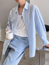 Men's Stylish Blue & White Striped Long Sleeve Shirt - Casual, Lightweight Polyester for Outdoor Activities gotmes-shop