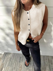 Solid Color Button Front Vest, Casual Sleeveless Knit Top for Spring & Summer, Women's Clothing voguable