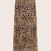 1pc Elegant Leopard Print Long Skirt for Women, 100% Polyester Knit Fabric, Versatile Office Wear, All-Season, Long-Length Pencil Skirt voguable