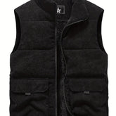 Thick Plush 100% Polyester JPDUN Men's Winter Vest - Casual Stand Collar, Multi-Pocket Outdoor Workwear, Warm Camisole Jacket, Loose Fit, Woven, Non-Stretch gotmes-shop