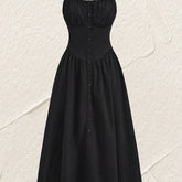 Elegant Lace-Trimmed Midi Dress with High Waist - Square Neck, Stretch Fabric, Machine Washable - Perfect for All Seasons voguable