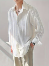 Men's Solid Striped Shirt, Casual Lapel Button Up Long Sleeve Shirt For Outdoor Activities voguable
