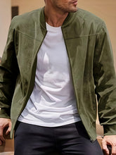 1pc Men'S Casual Polyester Blend Suede-Style Jacket - Solid Color Long Sleeve Baseball Collar Zip-Up with Pockets, Regular Fit, Slight Stretch, Woven Fabric - Versatile Outerwear for Autumn gotmes-shop