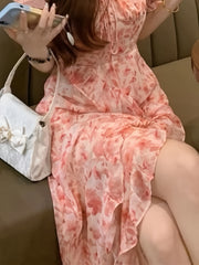 Elegant Floral Print Polyester Blend 1pc Fit and Flare Dress - Ruffle Hem, Scoop Neck, Woven Fabric - for Spring/Summer Women voguable