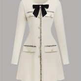 Elegant Long Sleeve A-line Dress - Button Front Bow Decor, Spring & Fall, Women's Clothing voguable