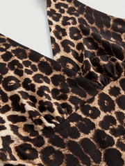 Stretchy Polyester Blend Leopard Print Halter Top - Y2K Grunge Punk Casual Ruched Detail for Women - Machine Washable voguable