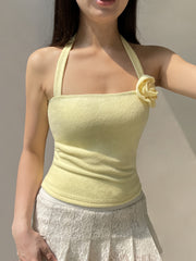 Effortless Glam, Elegant Floral Knit Halter Top with Tie-Back Detail - Sleeveless, Backless French Style Camisole for Women - Perfect for Vacation voguable