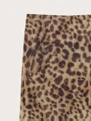 1pc Elegant Leopard Print Long Skirt for Women, 100% Polyester Knit Fabric, Versatile Office Wear, All-Season, Long-Length Pencil Skirt voguable