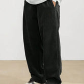 Plus Size Corduroy Pants - Casual Loose-Fit Solid Color Straight-Leg Drawstring Trousers - 100% Breathable Polyester Woven Fabric for Urban Streetwear & Outdoor Activities gotmes-shop