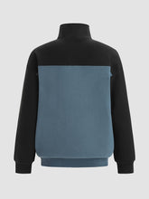 Preppy Style Long Sleeve Polar Fleece Pullover Sweatshirt - Men's Geometric Pattern Stand Collar Zipper Closure Loose Fit with Braid Detail - Slight Stretch for Fall/Winter Warm Casual Jacket gotmes-shop
