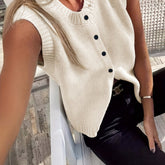 Solid Color Button Front Vest, Casual Sleeveless Knit Top for Spring & Summer, Women's Clothing voguable
