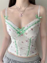 Chic Y2K Floral & Plaid Lace-Trim Cami Top - French-Inspired, Stretchy Linen Blend, Machine Washable - Perfect for All Seasons voguable