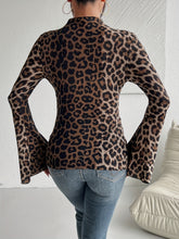 Elegant Bell Sleeve Crew Neck T-Shirt - Leopard Print, Women's Clothing for Spring & Fall voguable