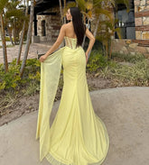 Yellow Corset Mermaid Prom Dress Strapless High Slit Sexy Evening Gown Ruched Bodycon Formal Party Dress Customized voguable
