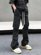 Voguable Solid Men's Drawstring Cargo Pants With Multi-pocket Design, All Seasons Outdoor, Special Gift voguable