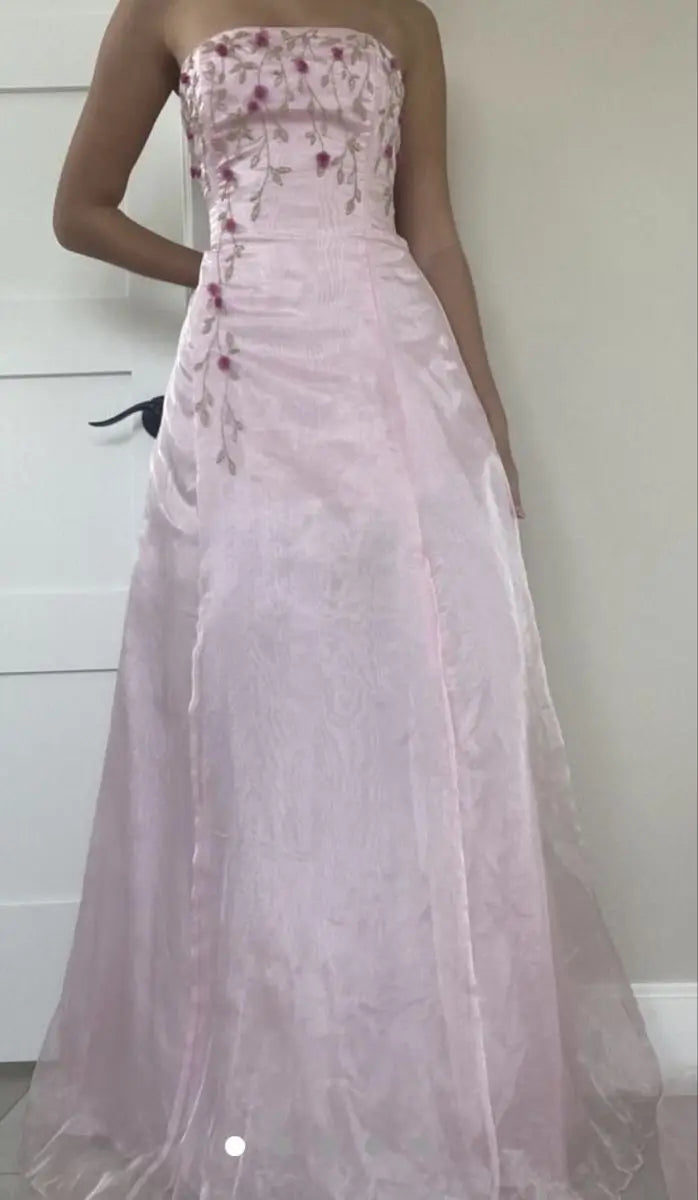 Pink Prom Dress Organza Strapless Flower Customized Graduation Dress Special Occasions Dress Women Elegant Party Gown voguable