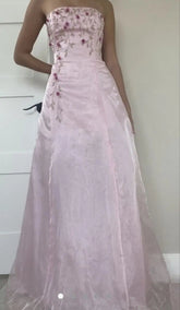 Pink Prom Dress Organza Strapless Flower Customized Graduation Dress Special Occasions Dress Women Elegant Party Gown voguable