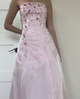 Pink Prom Dress Organza Strapless Flower Customized Graduation Dress Special Occasions Dress Women Elegant Party Gown voguable