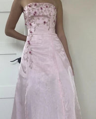 Pink Prom Dress Organza Strapless Flower Customized Graduation Dress Special Occasions Dress Women Elegant Party Gown voguable