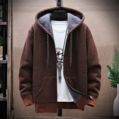 Winter Fleece Sweatercoat Men Thick Warm Hooded Kintted Mens Sweater Cardigan Solid Casual Knitting Jacket Coat Male Clothing voguable