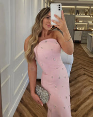 Pink Strapless Party Gown 2025 Sexy Crystal Beaded Mermaid Women Guest Dress Formal Prom Dress Evening Dress Customized voguable