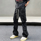 Voguable Solid Men's Drawstring Cargo Pants With Multi-pocket Design, All Seasons Outdoor, Special Gift voguable