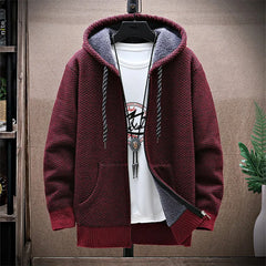 Winter Fleece Sweatercoat Men Thick Warm Hooded Kintted Mens Sweater Cardigan Solid Casual Knitting Jacket Coat Male Clothing voguable