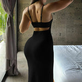 Solid Strap Backless Side Split Midi Dress mysite