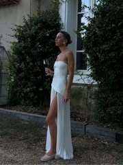 Fashion Ruffle Hem Off Shoulder Patchwork Dress Women Elegant Irregular High Split Long Dresses Summer Lady Evening Party Robes voguable