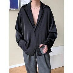 Summer Black White Silk Blazer Men's Fashion Business Society Mens Suit Jacket Korean Loose Casual Dress Jacket Men M-XL voguable