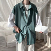 Voguable Summer Short-sleeved Shirt Men's Fashion Hit Color Oversize Casual Shirt Men Streetwear Korean Loose Dress Shirt Mens M-3XL voguable