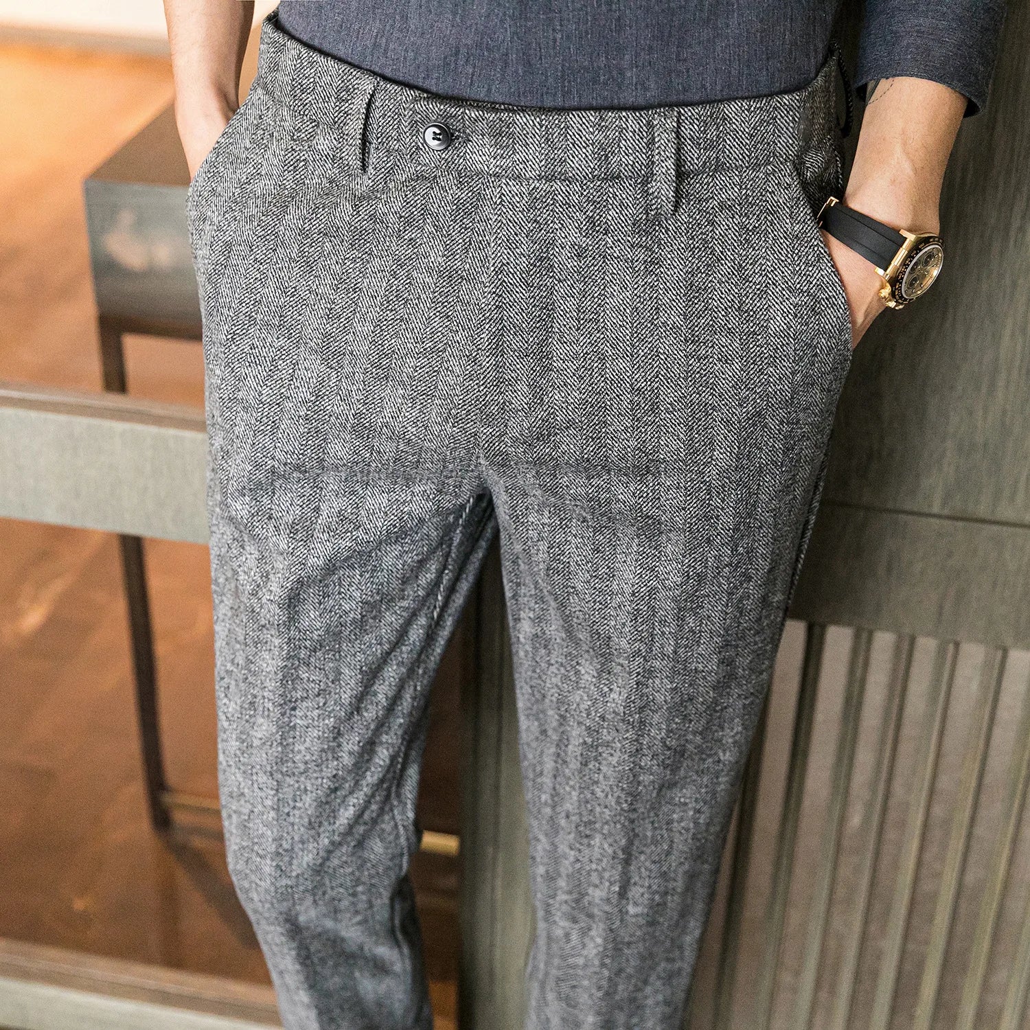 Woolen Dress Trousers Men Thicken Business Formal Office Trousers Wool Mens Suit Pant New voguable