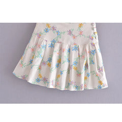 Voguable Floral Embroidery Pleated Mini Skirt New Women Side Zipper Button High Waist Jupe Summer Fashion Faldas voguable