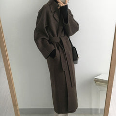 Voguable Autumn Winter Thicken Loose Wool & Blend Coats Women Elegant Lapel Full Sleeve Lace-up Oversized Female Outwear voguable