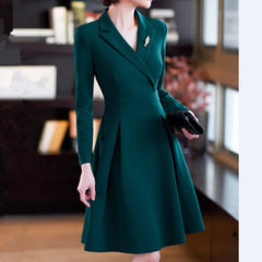 Spring Autumn Women Elegant Blazer Dress Long Sleeve V Neck Slim A Line Midi Dresses Office Ladies Work Formal Clothes Oversized voguable