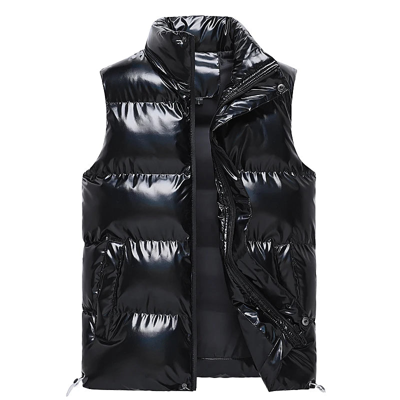 New Men's Sleeveless Jacket Fashion Vest Winter Warm Pockets Cotton Padded Jackets Mens White Black Waistcoat 5Xl voguable