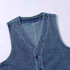 Denim Vest Men's Jacket Spring Autumn Jeans Jacket V-neck Design Korean Vest Loose Casual Fashion All-match Style Male Clothing voguable