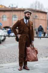 Autumn Brown Corduroy Mens Suit Male Suit 3 Piece Prom Tuxudos Clothing Dinner Party Formal Occasion Blazer voguable