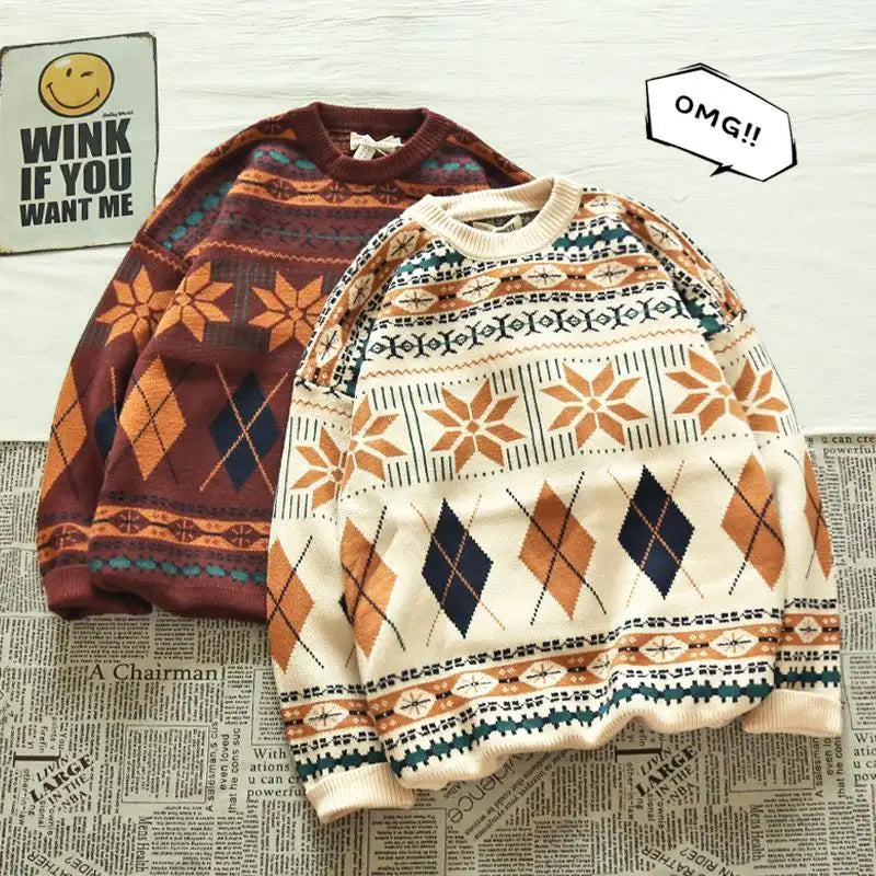 Voguable  Pullovers Vintage Retro Christmas Sweater Couple  Men's Knitted Sweater Winter Warm Casual Korean Streetwear Harajuku voguable