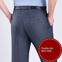 Double Pleated Men Suit Pants High Waist Straight Loose Office Formal Dress Trouser for Man Black Gray Big Size 40 42 44 voguable