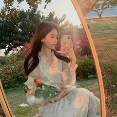 Voguable V-neck Elegant Sweet Dress Women Long Sleeve Chiffon Floral Dress Party Beach Dress for Females Korean Style  Summer Chic voguable