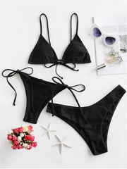 Voguable Sexy Micro Bikini Women Solid Black Push Up Padded Thong 3 Piece Swimsuit Summer Bathers Bathing Suit Mini Swimwear Biquini voguable