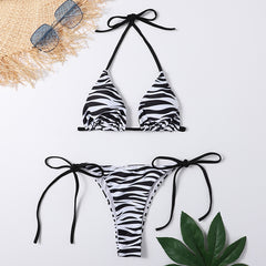 Bikini 2022 Woman Sexy Bikini Split Double Sided Printed Swimsuit Lace Up Strap Bikini Suit Summer Beach Bikini Swimwear voguable