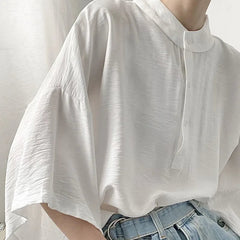 Summer Oversize Shirt Men's Fashion Black White Casual Shirt Men Streetwear Korean Loose Short Sleeve Shirts Mens Pullover Shirt voguable