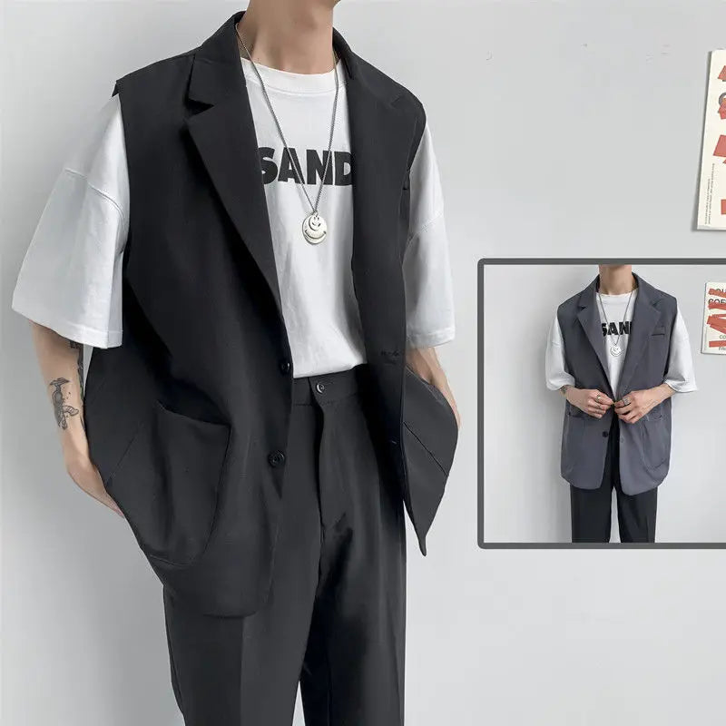 Spring Suit Vest Men's Fashion Gray Black Dress Jacket Men Suit Jacket Korean Loose Business Society Mens Blazer Vest M-2XL voguable