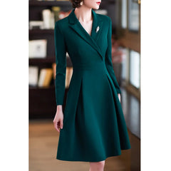 Spring Autumn Women Elegant Blazer Dress Long Sleeve V Neck Slim A Line Midi Dresses Office Ladies Work Formal Clothes Oversized voguable